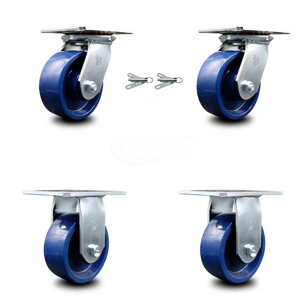 5 Inch Solid Poly Caster Set with Ball Bearing 2 Swivel Lock and 2 Rigid SCC